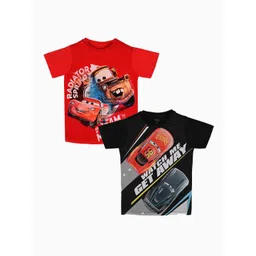 YK Disney Boys Red & Black Pack Of 2 Cars Printed Pure Cotton T-shirts-picture-26