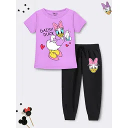 YK Disney Girls Daisy Duck Printed Round Neck T-shirt With Joggers-picture-14