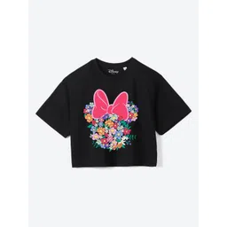 YK Disney Girls Floral Printed Round Neck Cotton Boxy T-shirt-picture-27