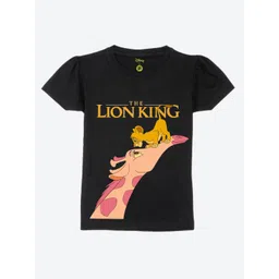YK Disney Girls Lion King Printed Puff Sleeves Pure Cotton Applique T-shirt-image-1