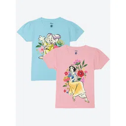 YK Disney Girls Pack Of 2 Disney Graphic Printed Puffed Sleeves Pure Cotton T-shirts-picture-13