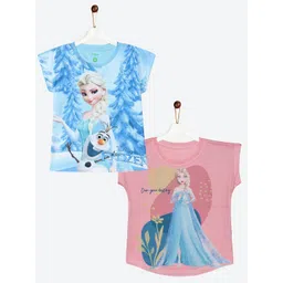 YK Disney Girls Pack Of 2 Graphic Printed Round Neck Cap Sleeves Cotton Top-picture-24