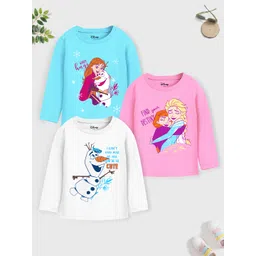 YK Disney Girls Pack of 3 Disney Frozen Princess Cotton Printed T-shirts-picture-49