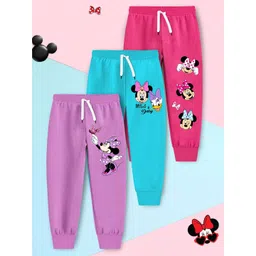 YK Disney Girls Pack Of 3 Minnie Mouse Printed Cotton Mid-Rise Joggers-picture-31