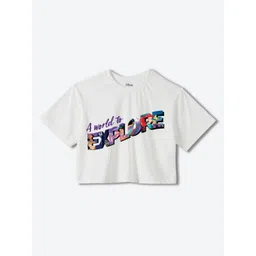 YK Disney Girls Typography Printed Round Neck Cotton Boxy T-shirt-picture-21