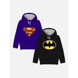 YK Justice League Boys Superman & Batman Cotton Printed Hooded Sweatshirt-picture-24