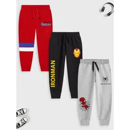 YK Marvel Boys Pack of 3 Red & Black Cotton Printed Track Pants-picture-33