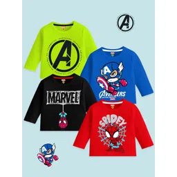 YK Marvel Boys Pack Of 4 Avengers Printed Round Neck Cotton T-shirts-picture-14
