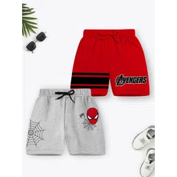 YK Marvel Pack f 2 Kids Red & Grey Melange Printed Avengers Shorts-picture-51