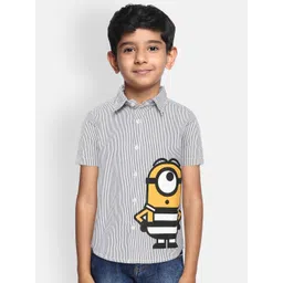 YK Minion Boys White & Black Pure Cotton Regular Fit Minions Striped Casual Shirt-picture-21