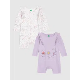 YK Organic Infant Girls Pack Of 2 White and Lavender Printed Pure Organic Cotton Rompers-picture-27