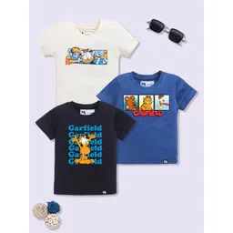 YK X Minute Mirth Boys Set of 3 Assorted Garfield Printed Pure Cotton T-shirts-image-31