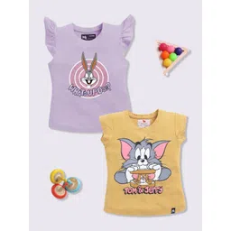 YK X Minute Mirth Girls Assorted Pack Of 2 Looney Tunes Printed Flutter Sleeve Top-picture-12