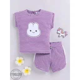 YK X Tinyo Infant Girls Pure Cotton Striped Rabbit Applique Detail Top & Shorts-picture-14