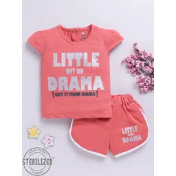 YK X Tinyo Infant Girls Typography Printed Pure Cotton Top with Shorts-picture-20