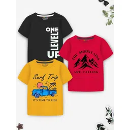 YK X Trampoline Boys Pack of 3 Typography Printed Round Neck Cotton T-shirts-picture-31