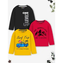 YK X Trampoline Boys Pack of 3 Typography Printed Round Neck Relaxed Fit T-shirts-picture-26
