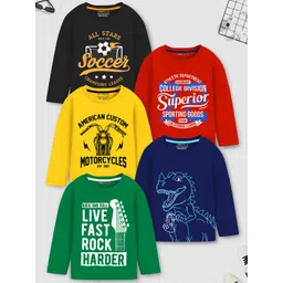 YK X Trampoline Boys Pack Of 5 Typography Printed Applique T-shirts-picture-35