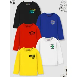 YK X Trampoline Boys Pack Of 5 Typography Printed Cotton Round Neck T-shirts-picture-28