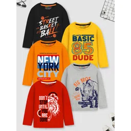 YK X Trampoline Boys Pack of 5 Typography Printed Round Neck Cotton Relaxed Fit T-shirts-picture-21