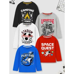 YK X Trampoline Boys Pack Of 5 Typography Printed Round Neck Cotton T-shirts-picture-27