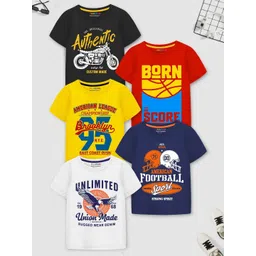 YK X Trampoline Boys Pack Of 5 Typography Printed Round Neck T-shirts-picture-37