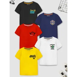 YK X Trampoline Boys Typography Printed Pack Of 5 Round Neck Cotton T-shirt-picture-32