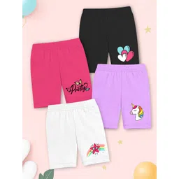 YK X Trampoline Girls Pack of 4 Graphic Printed Slim Fit Cotton Cycling Sports Shorts-image-13