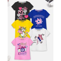 YK X Trampoline Girls Pack Of 5 Graphic Printed Round Neck Cotton T-shirts-picture-25