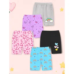 YK X Trampoline Girls Pack of 5 Graphic Printed Slim Fit Cycling Sports Cotton Shorts-picture-15
