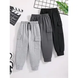 YK X Trampoline Kids Pack Of 3 Relaxed Fit Mid Rise Cotton Cargo Joggers-picture-43