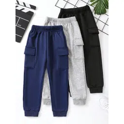 YK X Trampoline Kids Pack of 3 Relaxed Fit Mid-Rise Cotton Cargos Trousers-picture-15