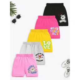 YK X Trampoline Pack Of 5 Girls Graphic Printed Mid-Rise Cotton Shorts-image-47