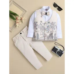 YK Boys Embroidered V-Neck 3-Piece Suit Set With Bow-picture-25
