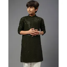 YK Boys Ethnic Motif Chikankari Embroidered Sequined Straight Kurta-picture-17