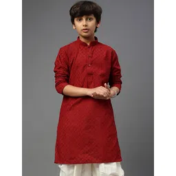 YK Boys Ethnic Motifs Embroidered Chikankari Cotton Kurta-picture-21