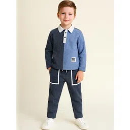 YK Boys Full Sleeves Cotton Blend Colorblock Polo T-Shirt & Pant Sets-picture-44