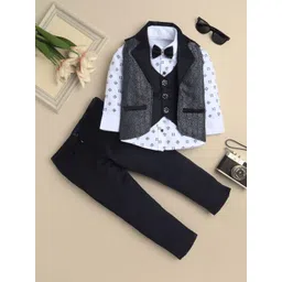 YK Boys Jacquard Notched Lapel Collar Three-Piece Suit With Bow-picture-18