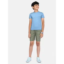 YK Boys Olive Green Pure Cotton Solid Shorts image 4