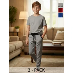 YK Boys Pack Of 3 Colour-Blocked Cotton Jogger Lounge Pants-picture-35