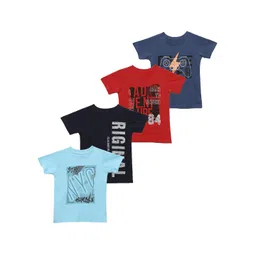 YK Boys Pack of 4 Typography Printed Round Neck Cotton T-shirts-picture-10
