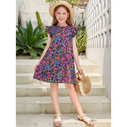 YK Floral Print Cape Sleeve A-Line Dress-picture-32