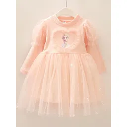 YK Girl Disney Princess Cartoon Character Print Ruffles Tulle Fit & Flare Dress-picture-13