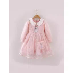 YK Girls Embellished Peter Pan Collar Fit and Flare Dress-picture-10