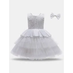 YK Girls Floral Embroidered Bow Detail Peplum Dress-picture-53