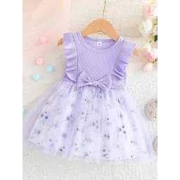 YK Girls Floral Printed Bow Fit And Flare Knee Length Dress-picture-16