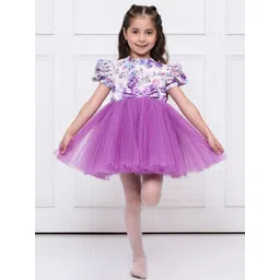 YK Girls Floral Printed Bow Puff Sleeves Fit & Flare Dress-picture-54