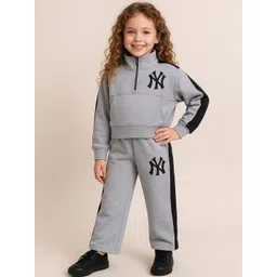 YK Girls Full Sleeves NY Printed Half-Zip Sweatshirt Top With Side Slit Pant Sets-picture-15