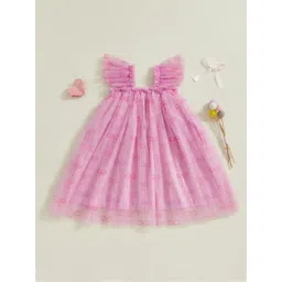 YK Girls Graphic Printed Ruffled Square Neck Sleeveless Cotton A-Line Dress-picture-36