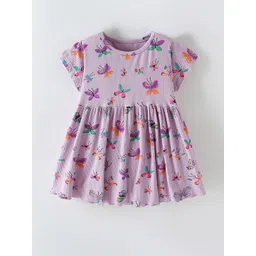 YK Girls Multi Colored Butterfly Print Fit & Flare Cotton Casual Dress-picture-27
